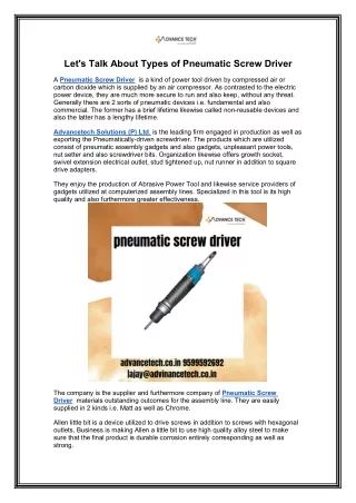 let s talk about types of pneumatic screw driver