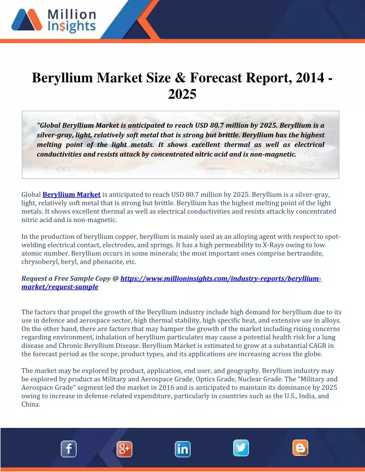 beryllium market size forecast report 2014 2025