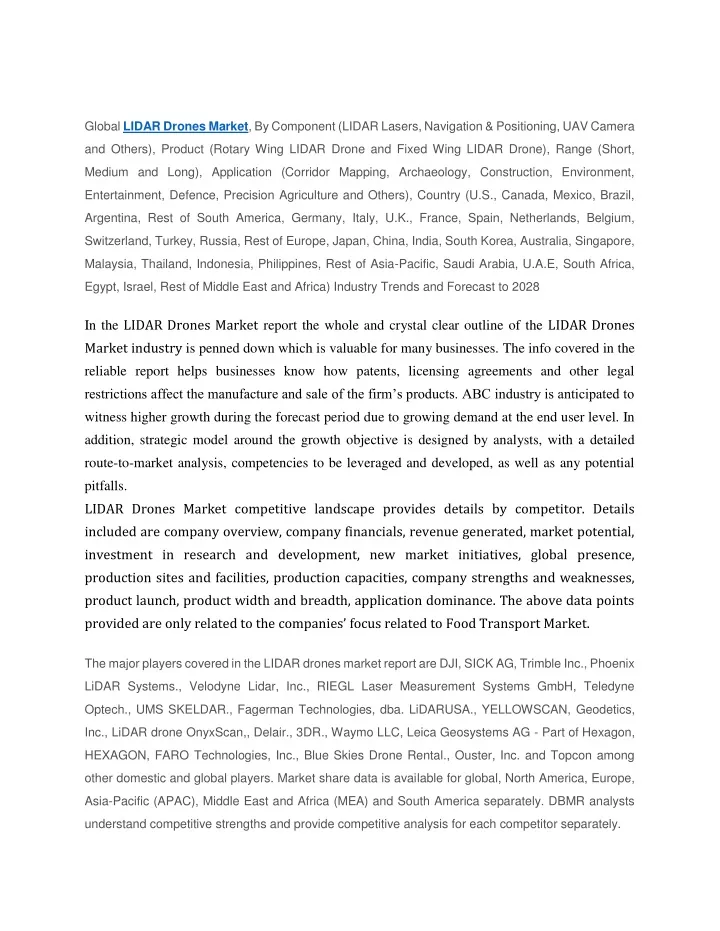 global lidar drones market by component lidar