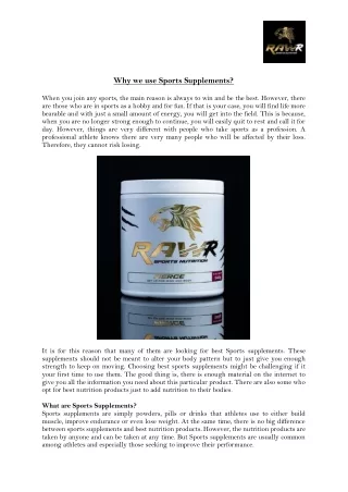 Why we use Sports Supplements