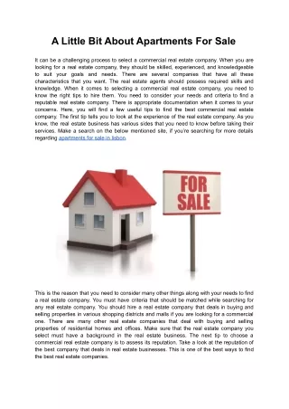 A Little Bit About Apartments For Sale