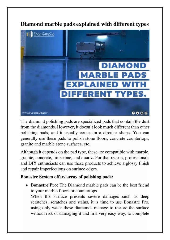 diamond marble pads explained with different types