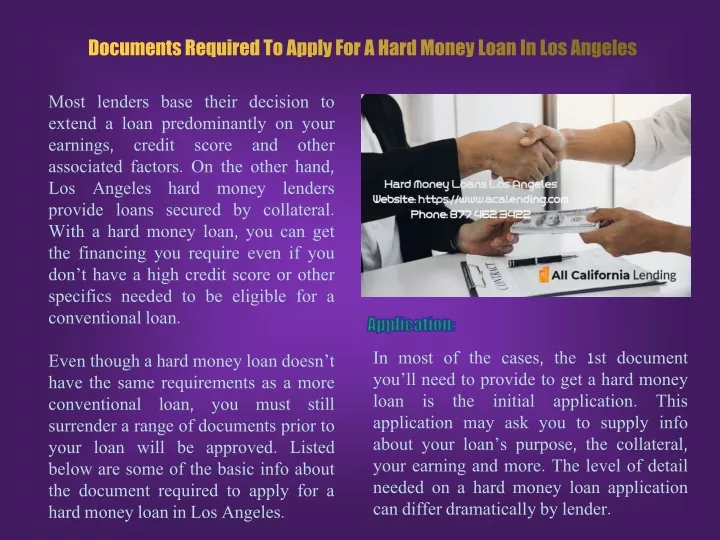 documents required to apply for a hard money loan