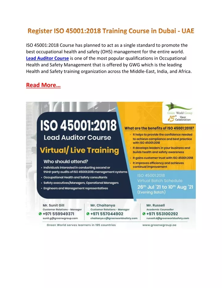 iso 45001 2018 course has planned