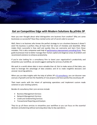 Get an Competitive Edge with Modern Solutions By pOrbis 3P