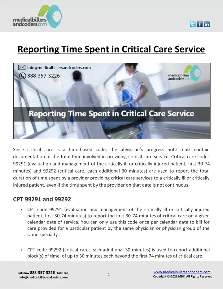 reporting time spent in critical care service