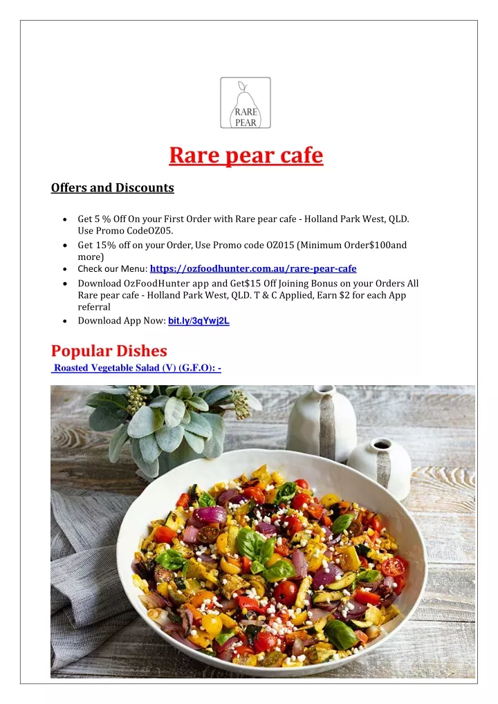 rare pear cafe offers and discounts