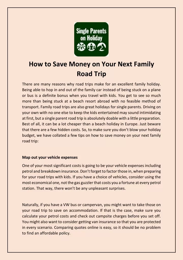 how to save money on your next family road trip