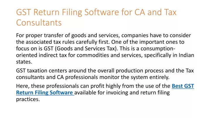 gst return filing software for ca and tax consultants