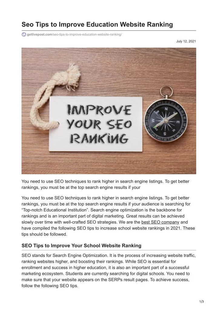 seo tips to improve education website ranking