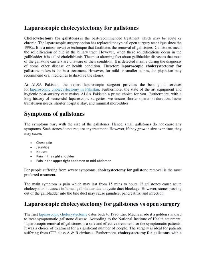 laparoscopic cholecystectomy for gallstones