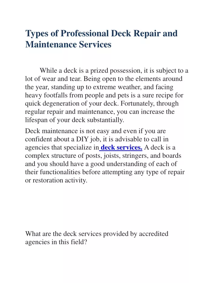 types of professional deck repair and maintenance