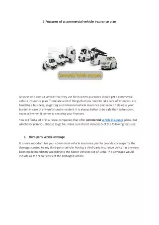 5 Features of a commercial vehicle insurance plan