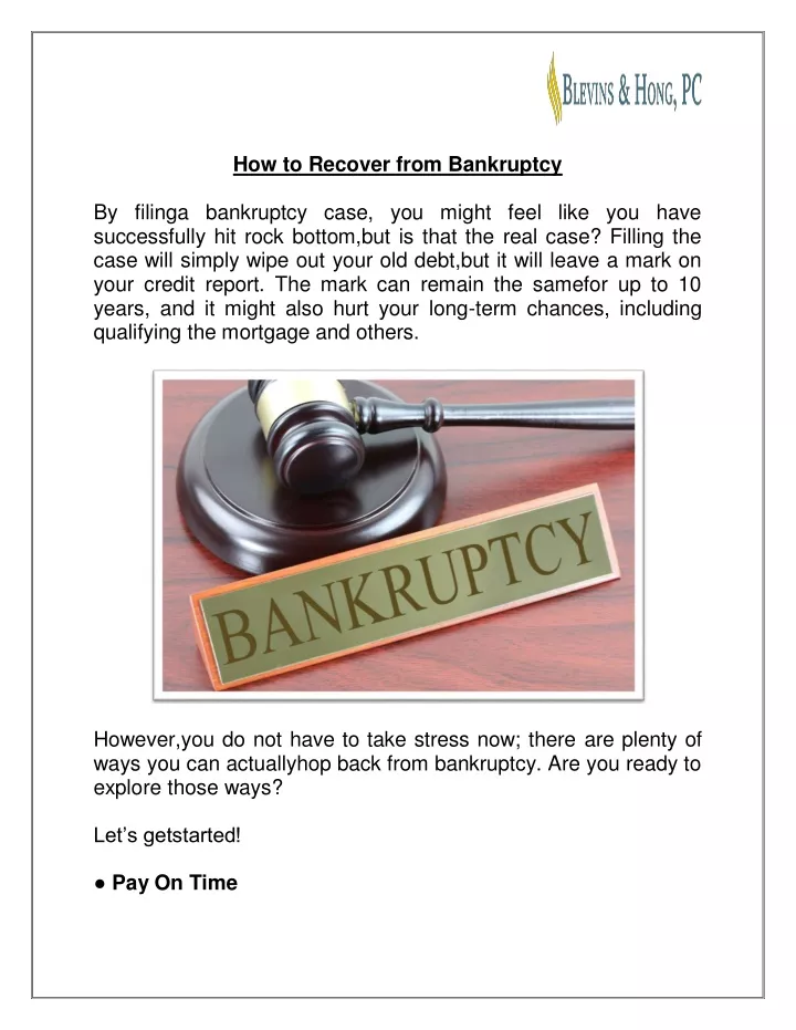 how to recover from bankruptcy by filinga