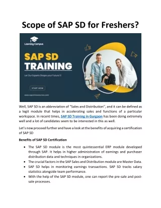 Scope of SAP SD for Freshers?