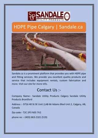 HDPE Pipe Calgary | Sandale.ca