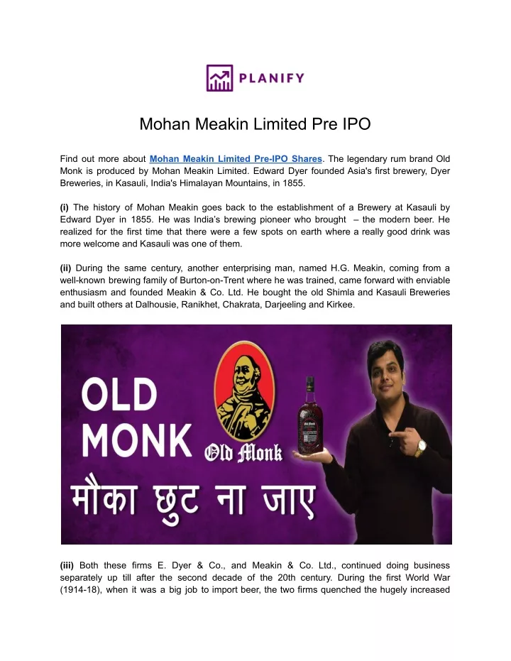 mohan meakin limited pre ipo