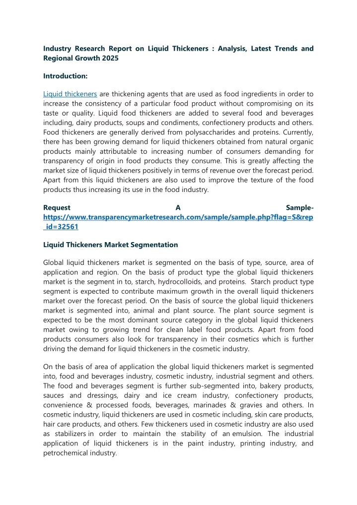 industry research report on liquid thickeners