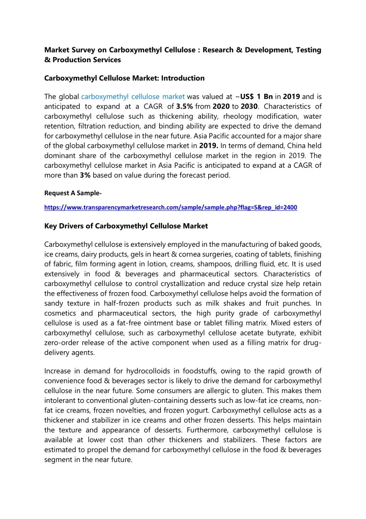 market survey on carboxymethyl cellulose research