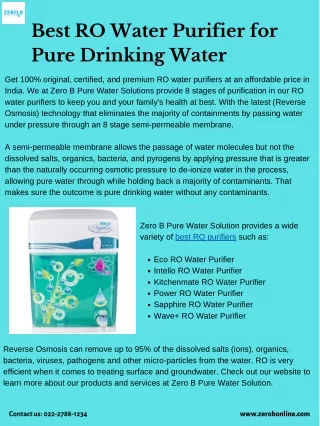 best ro water purifier for pure drinking water