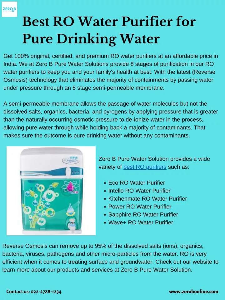 best ro water purifier for pure drinking water