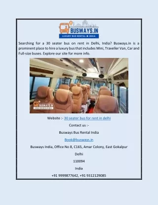 30 Seater Bus for Rent in Delhi | Busways.in