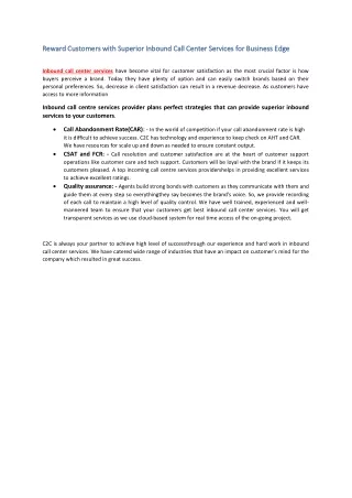 reward customers with superior inbound call
