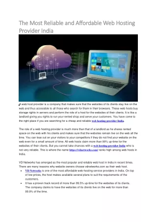 The Most Reliable And Affordable Web Hosting Provider India