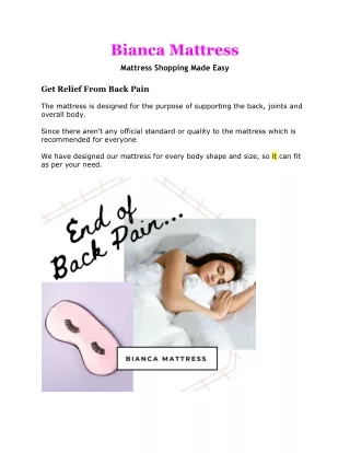 Mattress To Get Relieve From Back Pain In India | Bianca Mattress