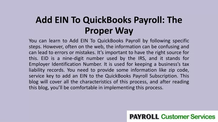 add ein to quickbooks payroll the proper way