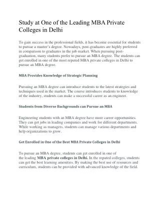 Study at One of the Leading MBA Private Colleges in Delhi