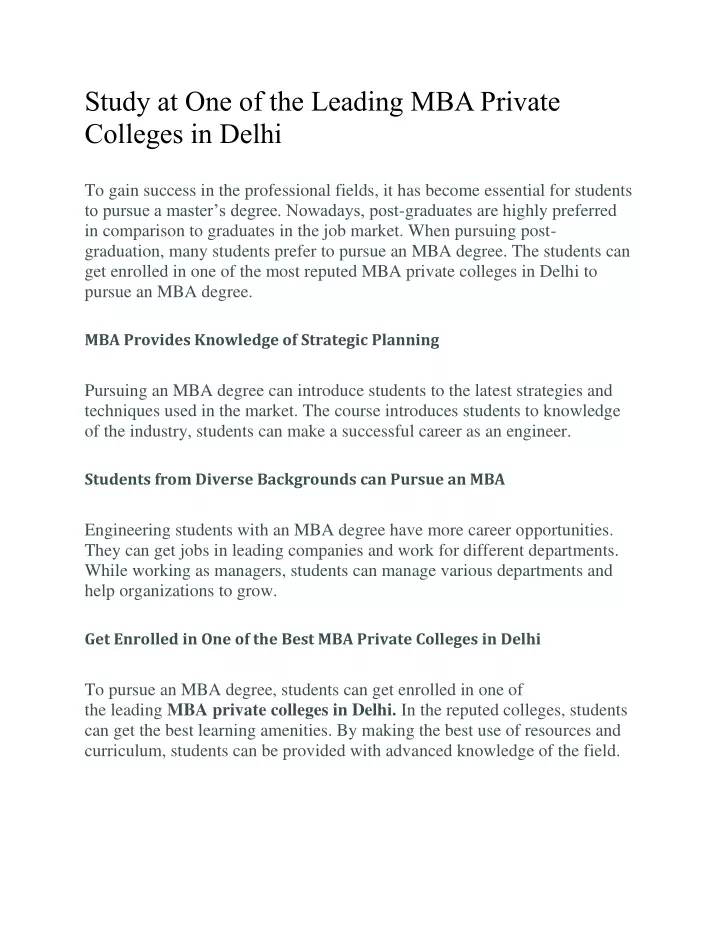 study at one of the leading mba private colleges
