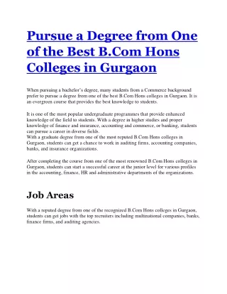 Pursue a Degree from One of the Best B.Com Hons Colleges in Gurgaon