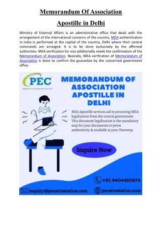 Memorandum Of Association in Delhi