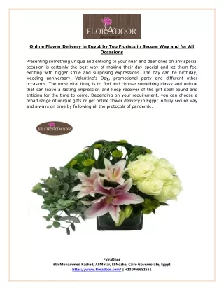 Online Flower Delivery in Egypt by Top Florists in Secure Way and for All Occasions
