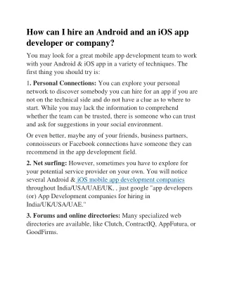 How can I hire an Android and an iOS app developer or company