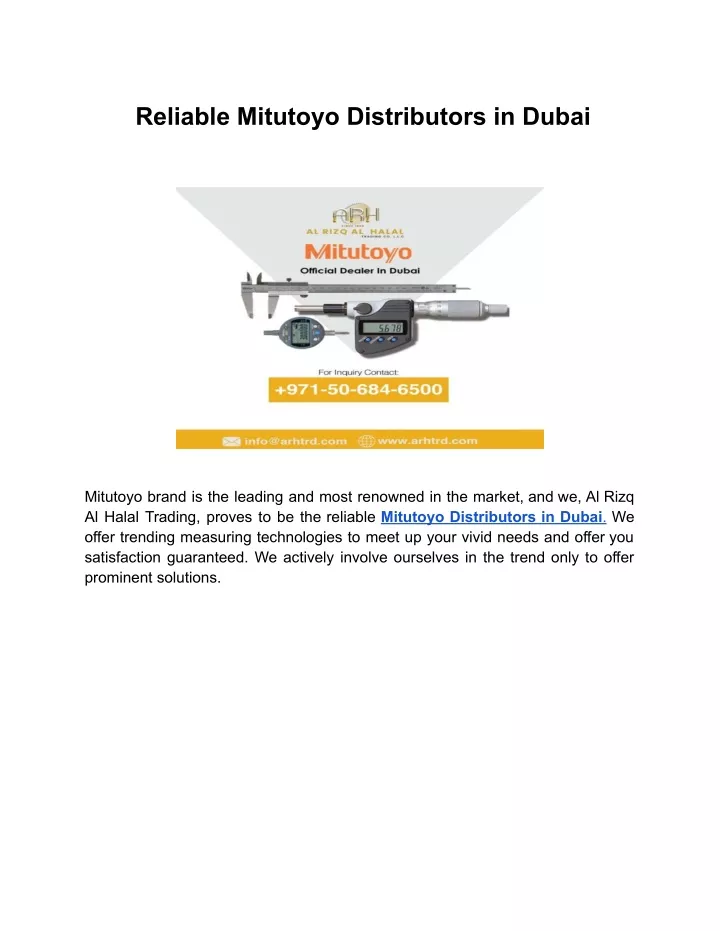 reliable mitutoyo distributors in dubai