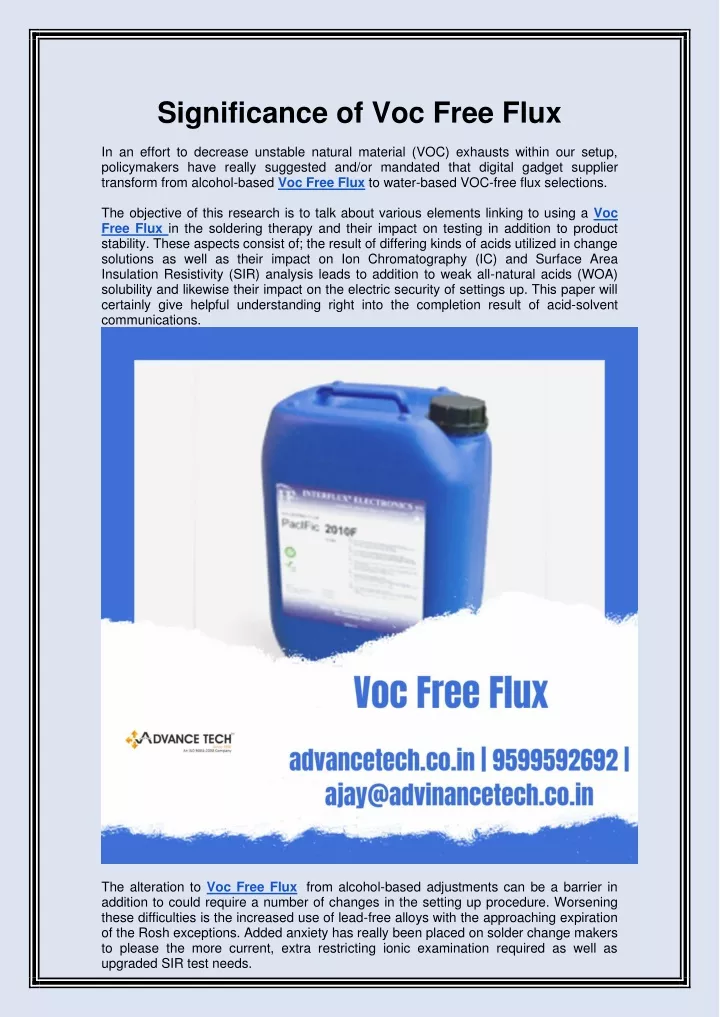 significance of voc free flux