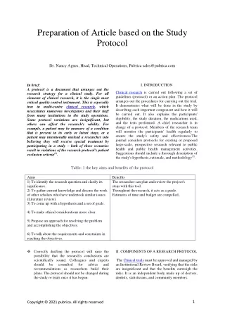 preparation of article based on the study