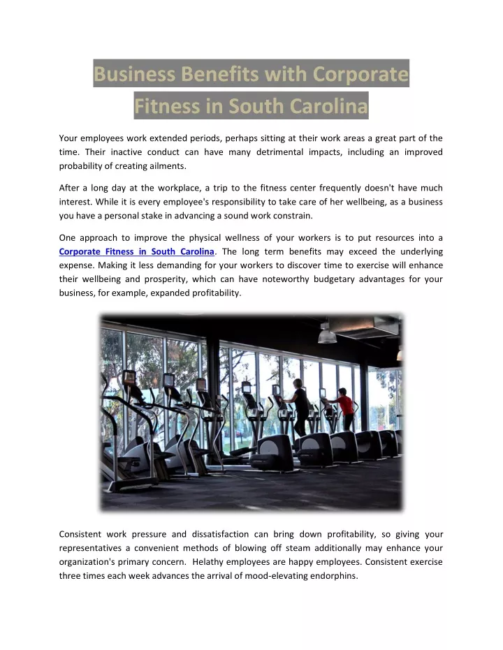 business benefits with corporate fitness in south