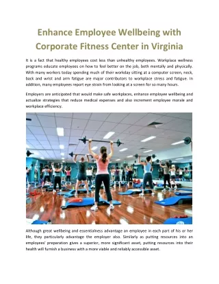 Enhance Employee Wellbeing with Corporate Fitness Center in Virginia