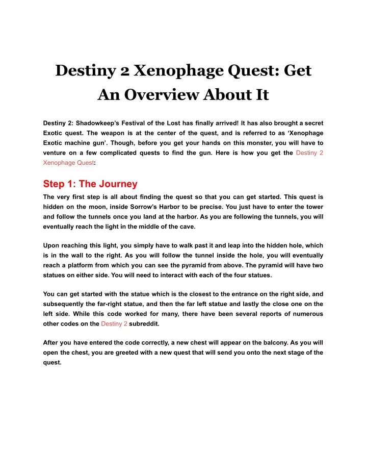 destiny 2 xenophage quest get an overview about it