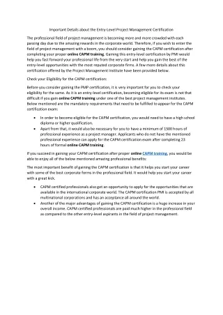 important details about the entry level project