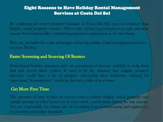 Eight Reasons to Have Holiday Rental Management Services at Costa Del Sol