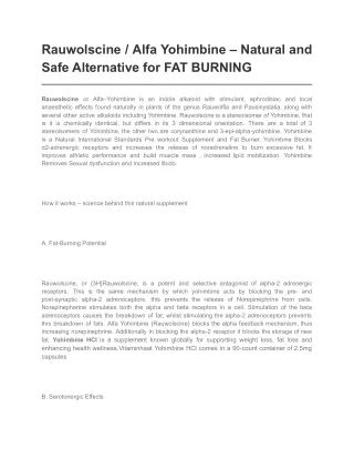 Rauwolscine _ Alfa Yohimbine – Natural and Safe Alternative for FAT BURNING