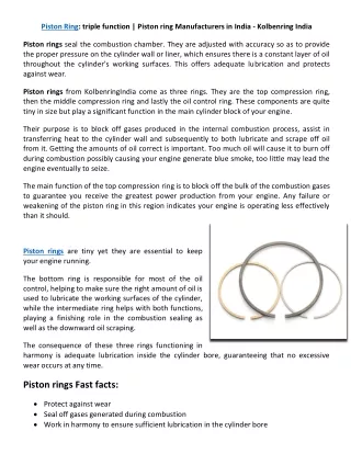 Piston Ring: triple function | Piston ring Manufacturers in India