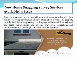 New Home Snagging Survey Services Available in Essex