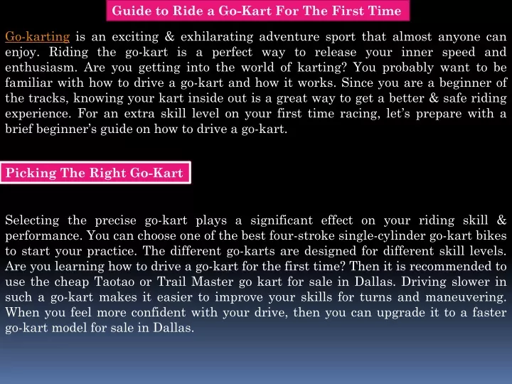 guide to ride a go kart for the first time