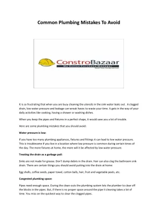 Common Plumbing Mistakes To Avoid