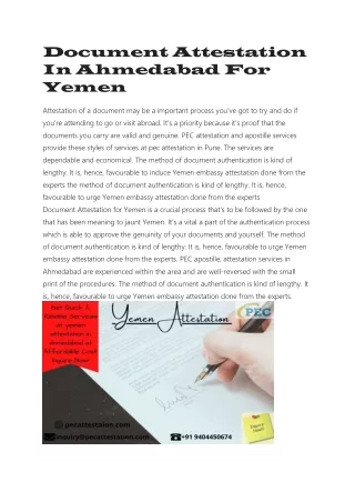 Document Attestation In ahmedabad For Yemen